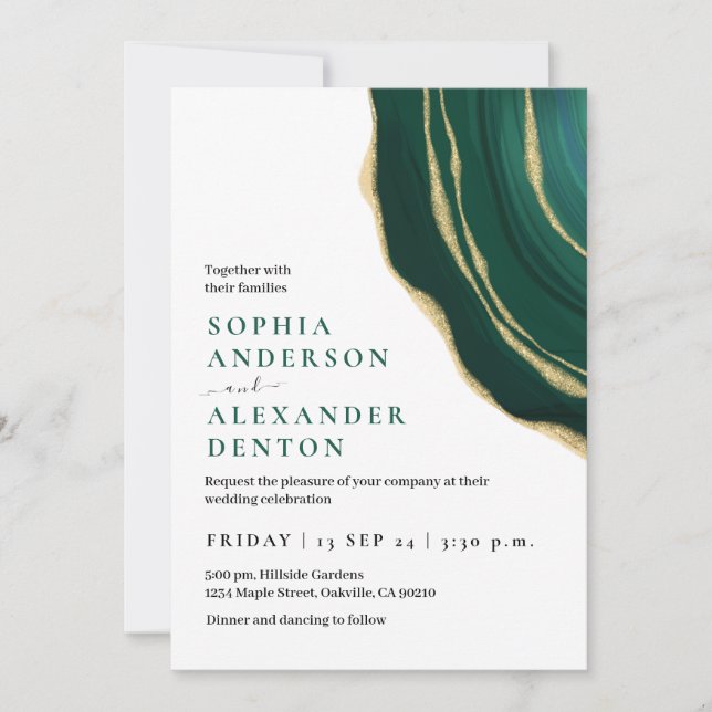 Invitación Hunter Green, agate gemstone (Anverso)