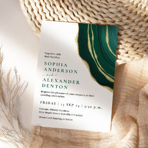 Invitación Hunter Green, agate gemstone, iniciales