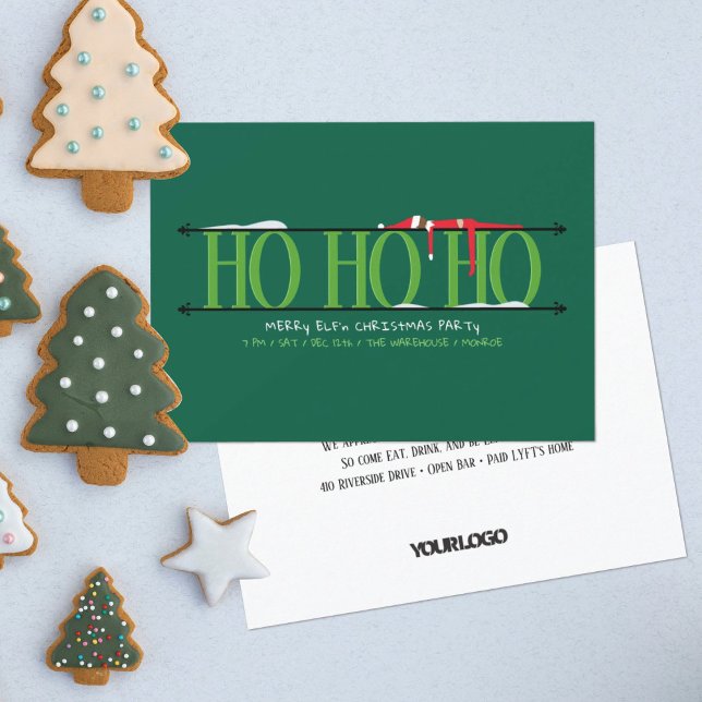 Invitación Hunter Green Elf Shenanigans Fiesta de Navidades d (Subido por el creador)