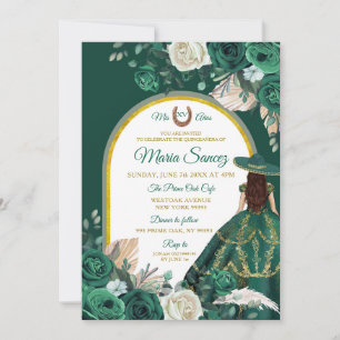 Invitación Hunter Green Floral Princesa Quinceañera
