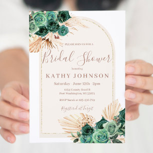 Invitación Hunter Green Pampas Grass Arch Bridal Shower