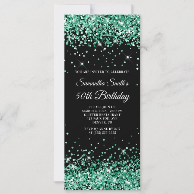 Invitación Hunter Green Purpurina Black 50th Birthday (Anverso)
