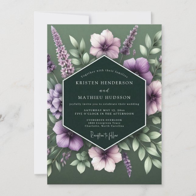 Invitación Hunter Lavender Bloom Wedding (Anverso)