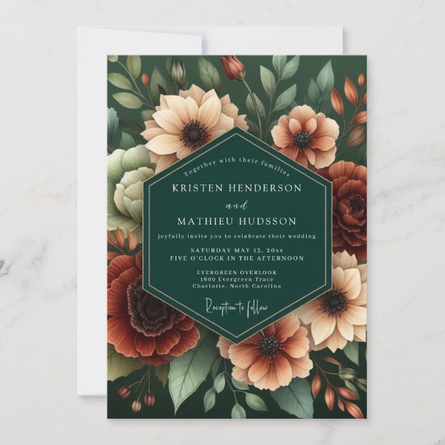 Invitación Hunter Rust Moody Bloom Wedding (Anverso)