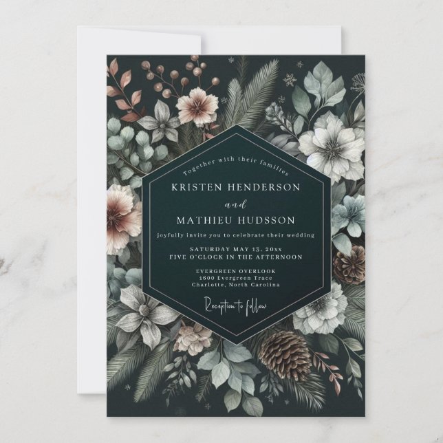 Invitación Hunter Wintry Pine Wedding (Anverso)