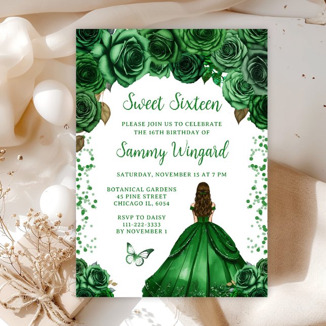 Invitación Hunters Green Brown Hair Princess Dulce (Subido por el creador)