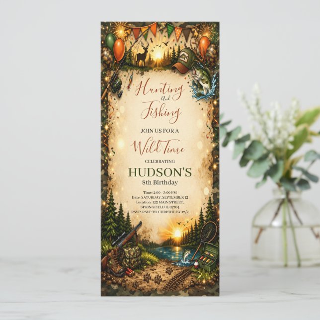 Invitación Hunting and Fishing Camo Boy birthday Invitation (Anverso de pie)