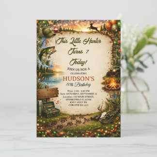 Invitación Hunting and Fishing Camo Boy birthday Invitation