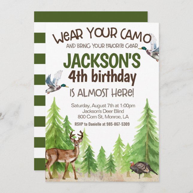 Invitación Hunting Birthday Invitation ANY AGE (Anverso / Reverso)