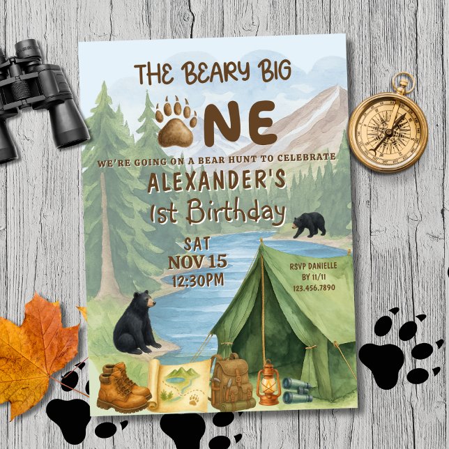 Invitación Hunting Camping Beary First Boy 1st Birthday (Subido por el creador)