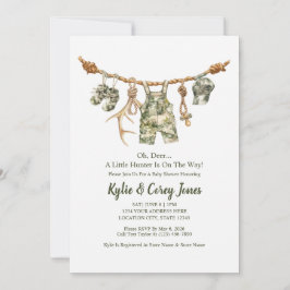Invitación Hunting Clothesline Camo Boy Baby Shower
