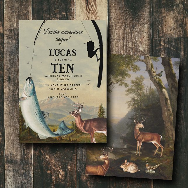 Invitación Hunting Fishing Adventure Begins Kids Birthday (Hunting Fishing Adventure Begins Kids Birthday Invitation)