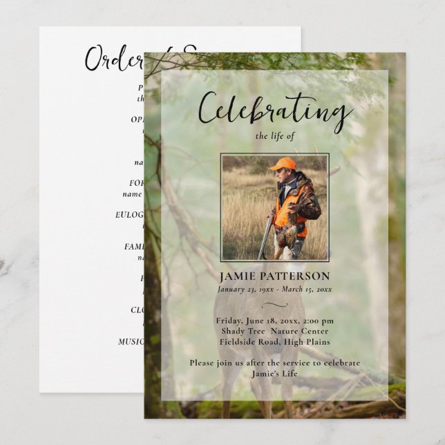 Invitación Hunting Hunter Outdoorsman Photo Funeral Program  (Anverso / Reverso)
