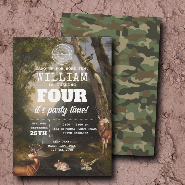 Invitación Hunting Wildlife Outdoorsman Kids Birthday Party (Hunting Wildlife Outdoorsman Kids Birthday Party Invitation)