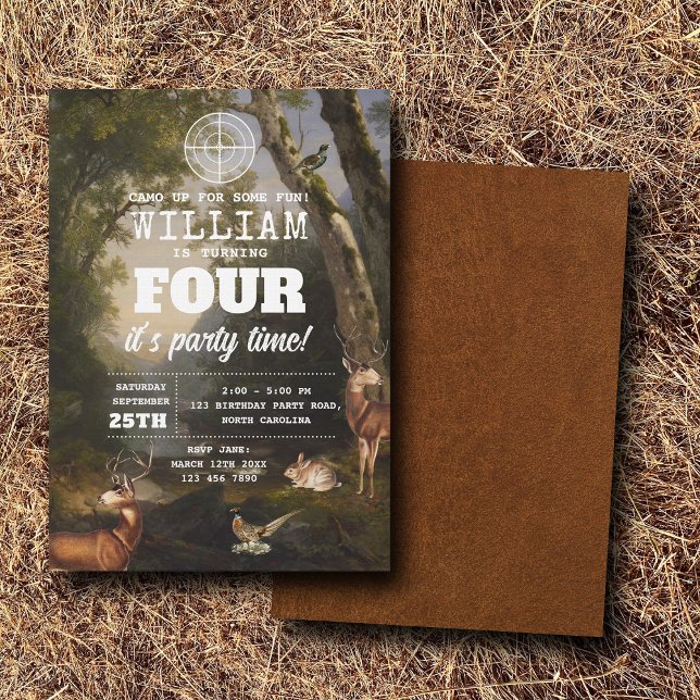 Invitación Hunting Wildlife Outdoorsman Kids Birthday Party (Hunting Wildlife Outdoorsman Kids Birthday Party Invitation)