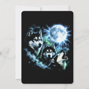 Invitación Husky Siberiano Aullando a la Luna – Cielo Nocturn