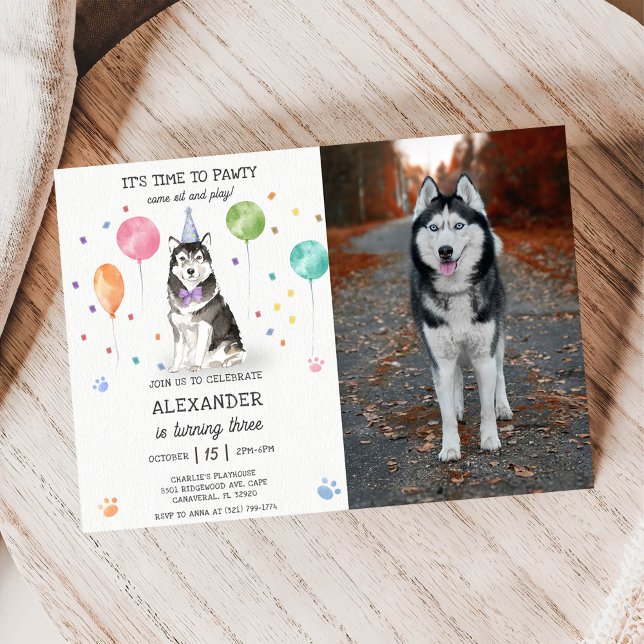 Invitación Husky Sibir Perro Pawty Cuppy Cumpleaños Rosa (Subido por el creador)