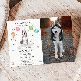 Invitación Husky Sibir Perro Pawty Cuppy Nacimiento Foto Rosa