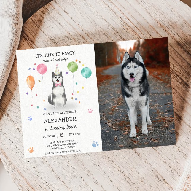 Invitación Husky Sibir Perro Pawty Cuppy Nacimiento Foto Rosa (Subido por el creador)