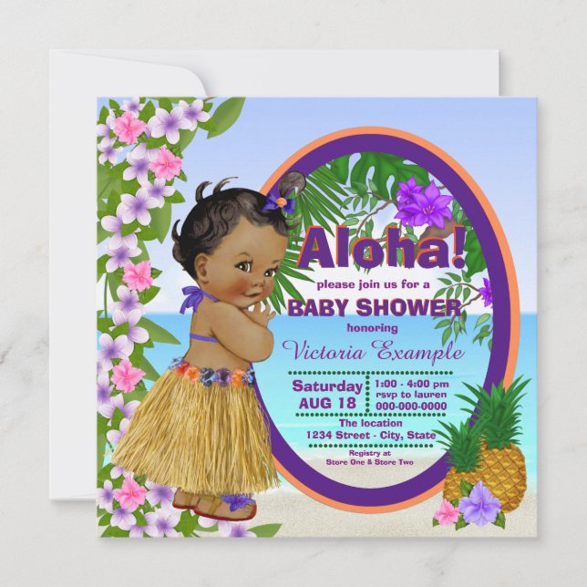 Invitación Hwaiian Tropical Luau Hula Baby Shower (Anverso)