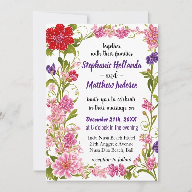 Invitación Hyacinin Love Constancy Renovación Loveliness Boda (Anverso)