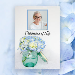 Invitación Hydrangea azul en la celebración de la vida en Jar