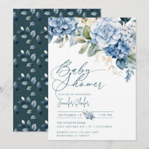 Invitación Hydrangea azul   Flores dejan Baby Shower