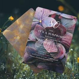 Invitación Hydrangea azul púrpura dorada Sorpresa 80 cumpleañ