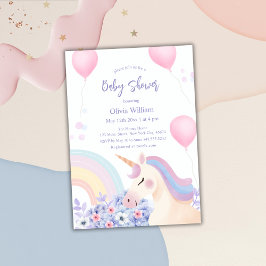 Invitación Hydrangea Balloon Rainbow Unicorn Baby Shower