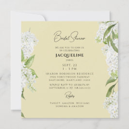 Invitación Hydrangea Blanca Amarilla Ducha cuadrada de novias