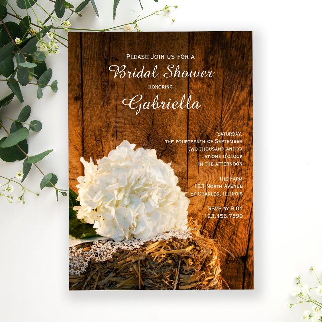 Invitación Hydrangea Blanca Barn Wood Country Shower (Subido por el creador)