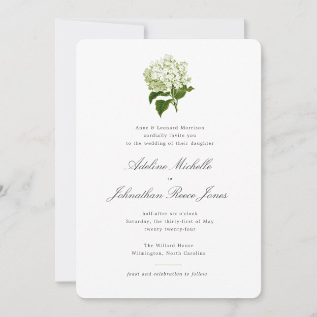 Invitación Hydrangea Blanca Boda de los Grandes Milenios Ging (Anverso)