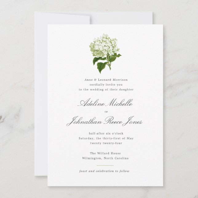 Invitación Hydrangea Blanca Boda del abuelo (Anverso)