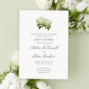 Invitación Hydrangea blanca Doble Baby Shower