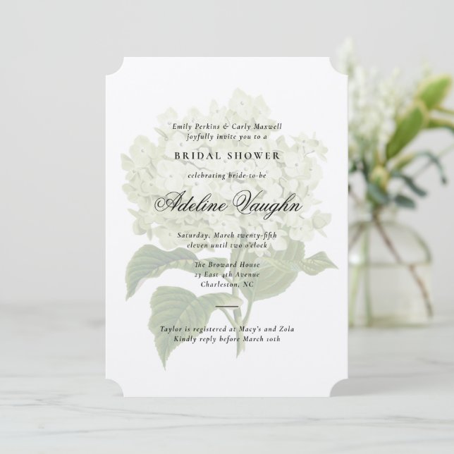 Invitación Hydrangea blanca Ducha de novia de gran milenio (Anverso de pie)