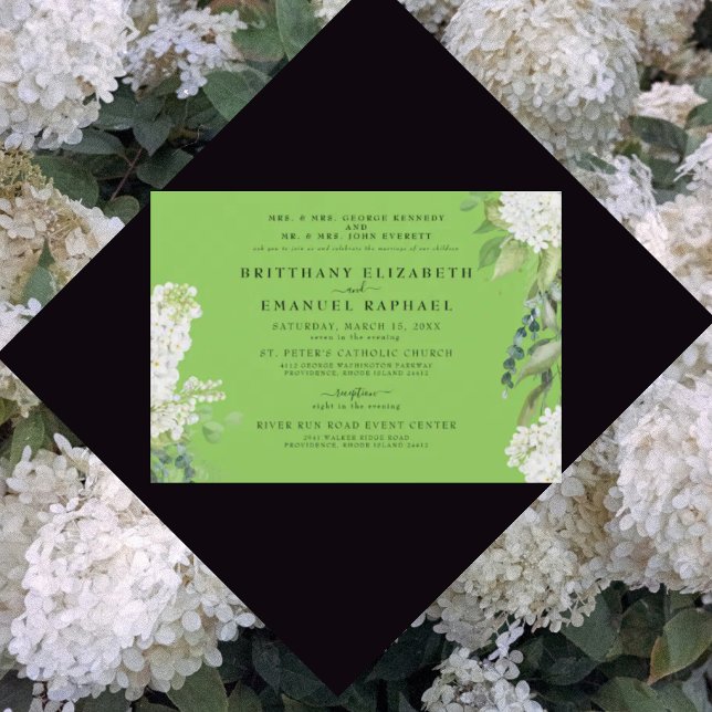 Invitación Hydrangea Blanca Lime Green Ambos Padres Bodas (Subido por el creador)