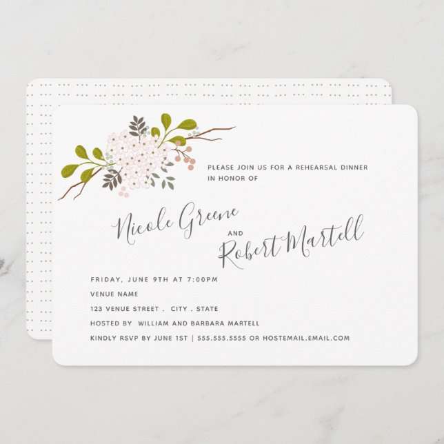 Invitación Hydrangea Blooms Ensayo Botánico Cena (Anverso / Reverso)