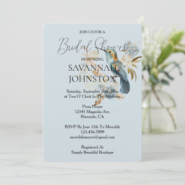 Invitación Hydrangea Bridal Hummingbird (Anverso de pie)