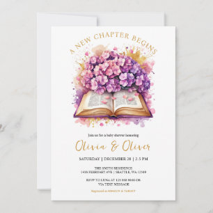 Invitación Hydrangea "Comienza un nuevo capítulo" Baby Shower