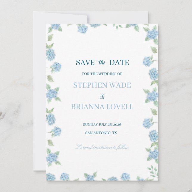 Invitación Hydrangea Costera Save the Date  (Anverso)