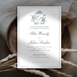 Invitación Hydrangea Crest Formal Blue Frame Coastal Wedding