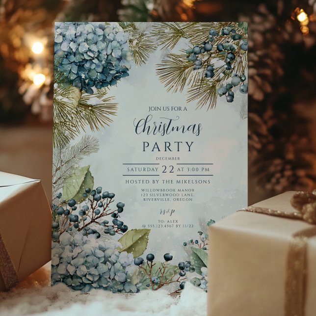 Invitación Hydrangea de Pino Nevado de Navidad (Subido por el creador)