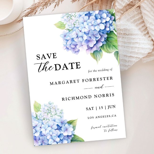 Invitación Hydrangea Dusty Blue Floral Wedding Save The Date (Subido por el creador)