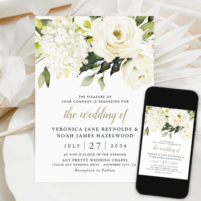 Invitación Hydrangea Elegant Rosa Greenery Boda Digital (Subido por el creador)