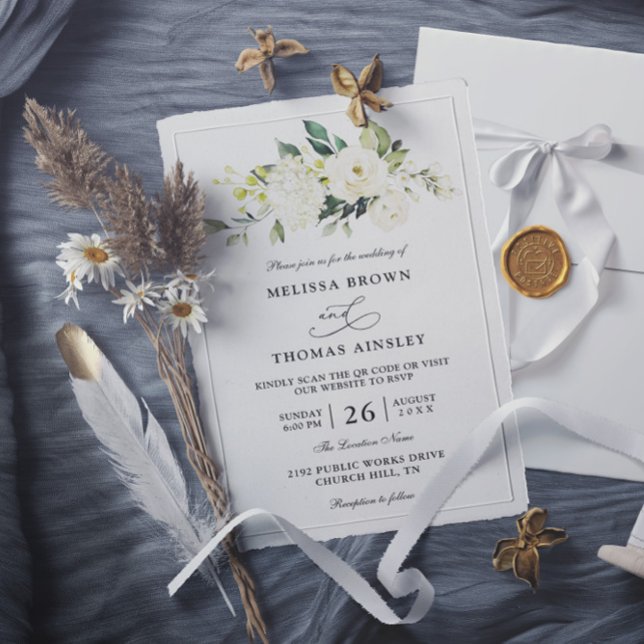 Invitación Hydrangea Elegant Rose Budget QR Code Wedding (Subido por el creador)