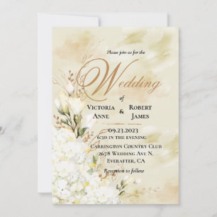 Invitación Hydrangea Elegante Boda Floral de Oro Blanco