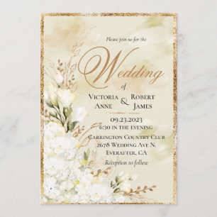 Invitación Hydrangea Elegante Boda Floral de Oro Blanco