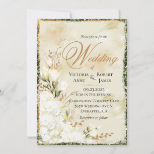 Invitación Hydrangea Elegante Boda Floral Verde Oro Blanco
