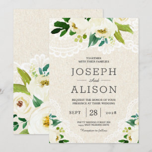 Invitación Hydrangea Elegante Lace Floral Burlap