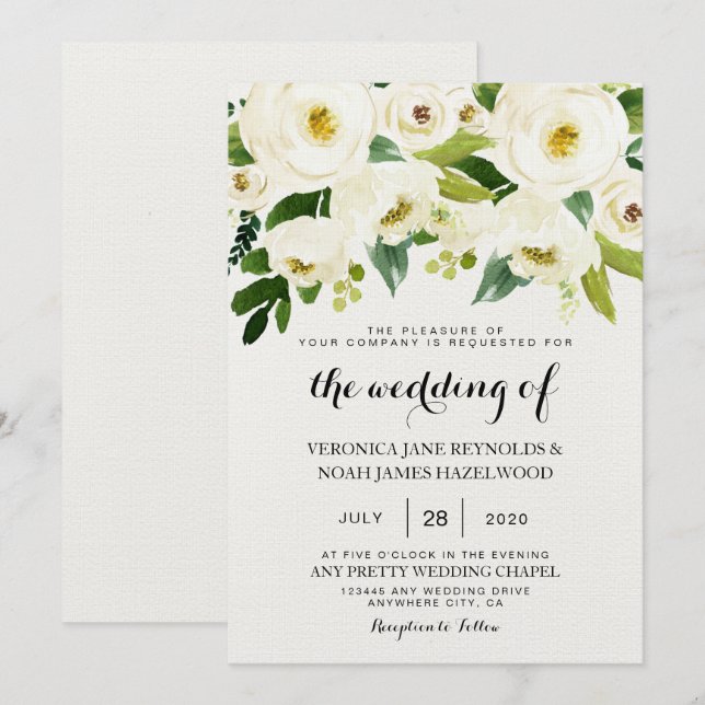 Invitación Hydrangea Elegante Rosa de Oro Blanco Boda Floral  (Anverso / Reverso)